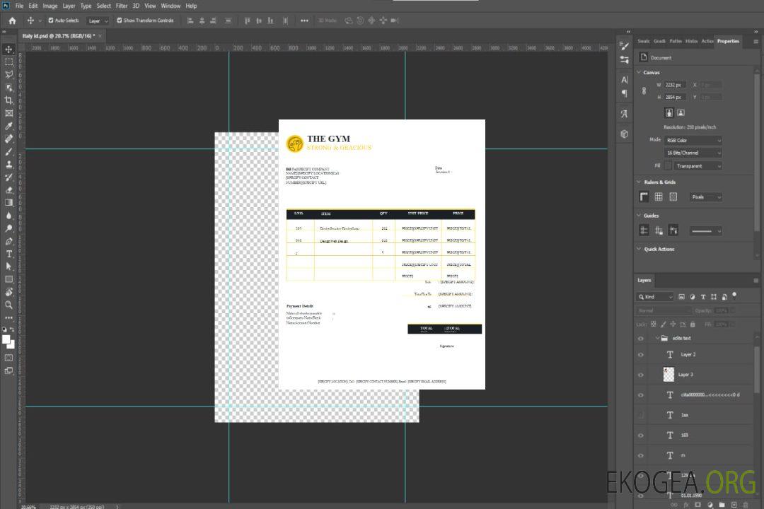 Modèle de facture de salle de sport gratuit template